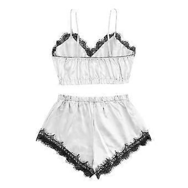 Naisten pitsialusvaatteet silkkinen satiini Cami toppi liivi shortsit pyjama setti yöasut yöpuku Pj's -NMAOV (2XL valkoinen)