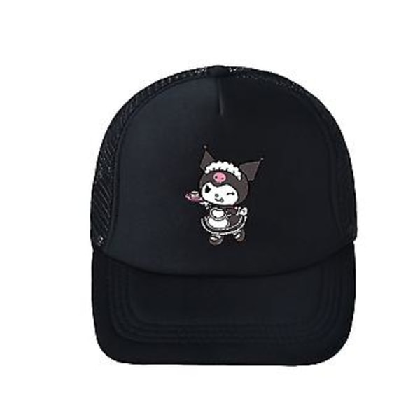 Kids Sanrio Kuromi Printing Adjustable Snapback Baseball Cap Breathable Summer Sports Mesh Sun Hat Cartoon Anime Creative Gift( Black A)