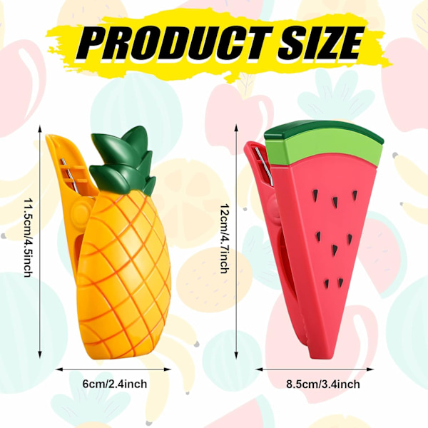 4 st strandhandduksklippar stolshållare bärbara handdukshållare för semesterpool (ananas och vattenmelonstil)