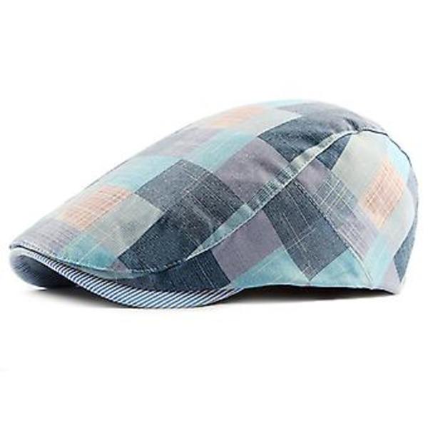 Hatt for menn, sommer, sjakkbrett, Gatsby, Ivy, golf, kjøring, sol, flat topp, Cabbie, Newsboy (blå)