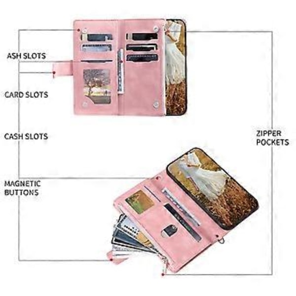 För Honor X8b 4G Plånboksfodral PU Läder Handväska Dragkedja Ficka Telefonskal med Rem (Roséguld)