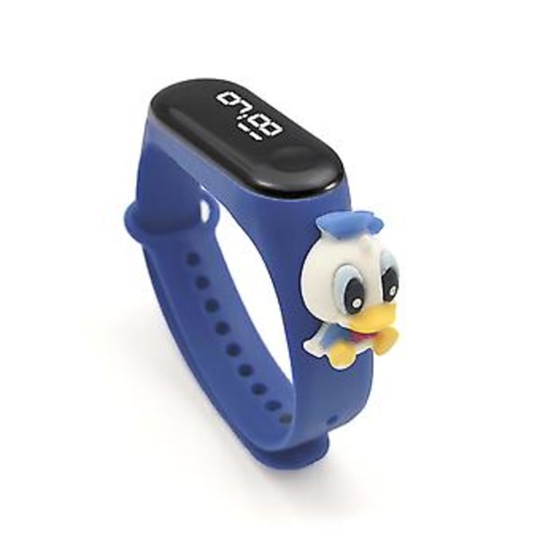 Barnens tecknade klocka LED digital pekskärm lysande display vattentät (kungblå Donald Duck)