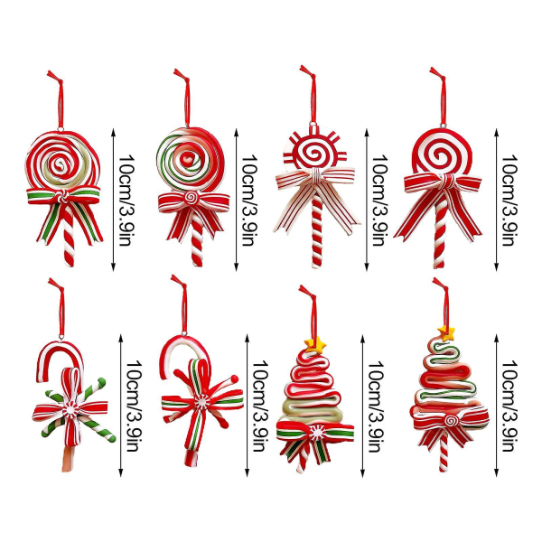 (8pcs) Christmas Decoration Soft Pottery Pendant Christmas Lollipop Cane Christmas Tree