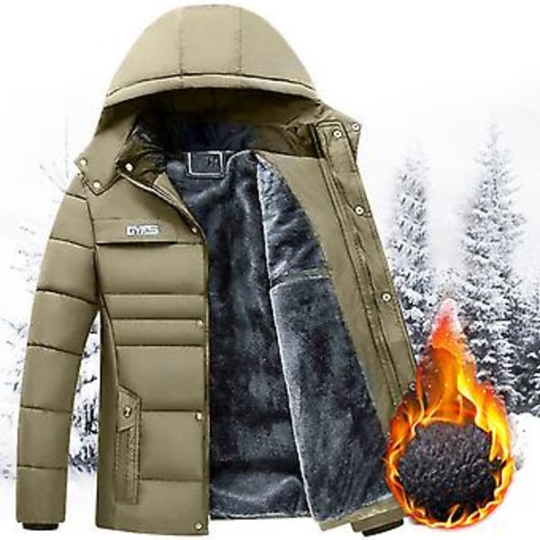 Herrarnas Huvad Kläder Bomull Vadderad Plysch Foder Enfärgad Vindjacka Plus Storlek Kallsäker Huva Jacka Ytterkläder Streetwear (2XL Svart)