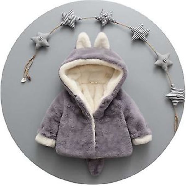 Barnjacka med söta kattöron i fluffig fleece, konstgjord päls, huva, ytterkläder (6-12 månader, grå)
