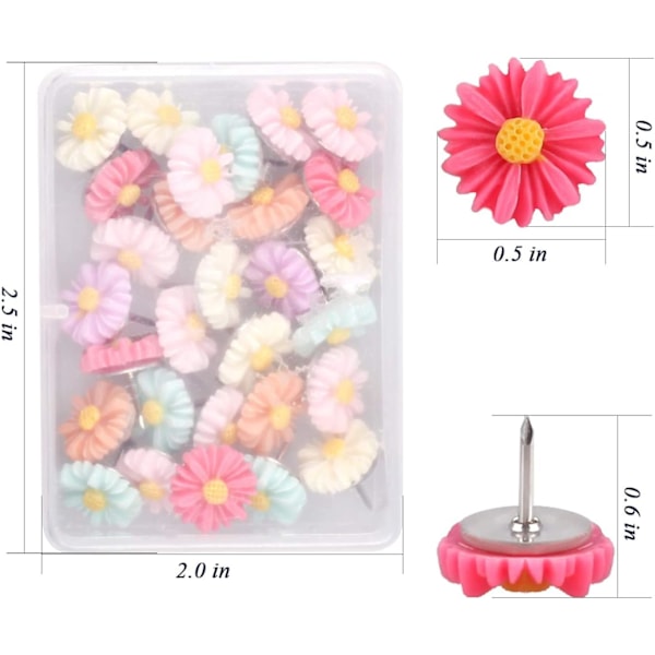 30 stk. Blomster Pushpins Blomster Tommelfinger Knapper Dekorative Floret Push Pins Tommelfingerknapper til Fotovæg, Feature Wall, Whiteboard, Korkplade, Kort