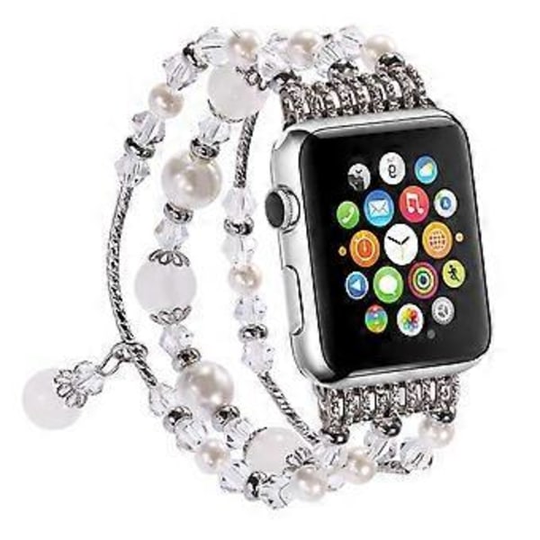 Band Compatible with Apple Watch 42-44mmElastic Handmade Agate Bracelet Replacement for Apple Watch Series /4 /3/ 2 /1- White