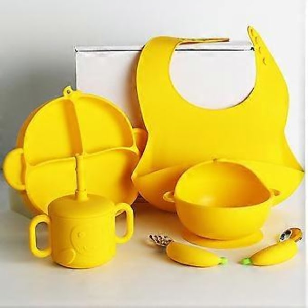 1 Set Matbricka Småbarn Matdelare Bricka Silikon Snacks Frukt Serveringsfat med Sked Gaffel