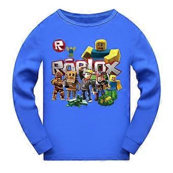 7-14 År Barn Pojkar Flickor Roblox Spel Tryckt T-shirt Toppar Byxor Pyjamas Set Pjs Sovkläder Nattkläder (7-8 År Mörkblå)