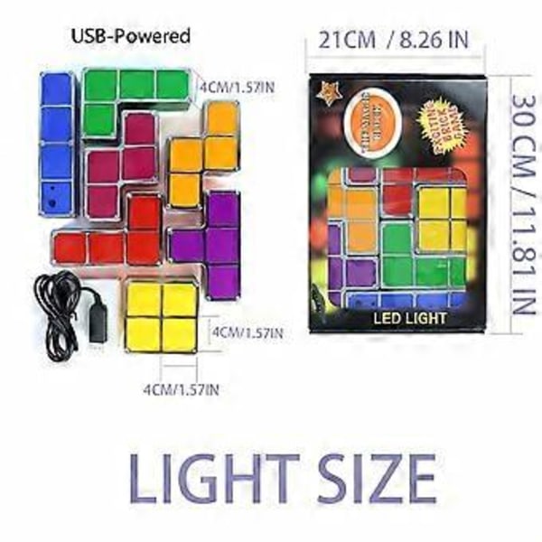 Firkantet LED Nattlampe, 7 Farger/STK 3D Puslespill Nattlampe, Induksjon Sammenkoblingsbar Bordlampe, DIY Tangram Lysblokker Puslespill Lampe (EU Plugg)