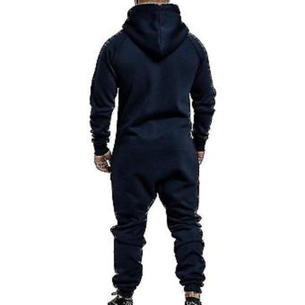 Ny 2023 Mænd Onesie All In One Hoodie Zip Jumpsuit Vinter Casual Hooded Romper Playsuit (2XL Navy Blå)