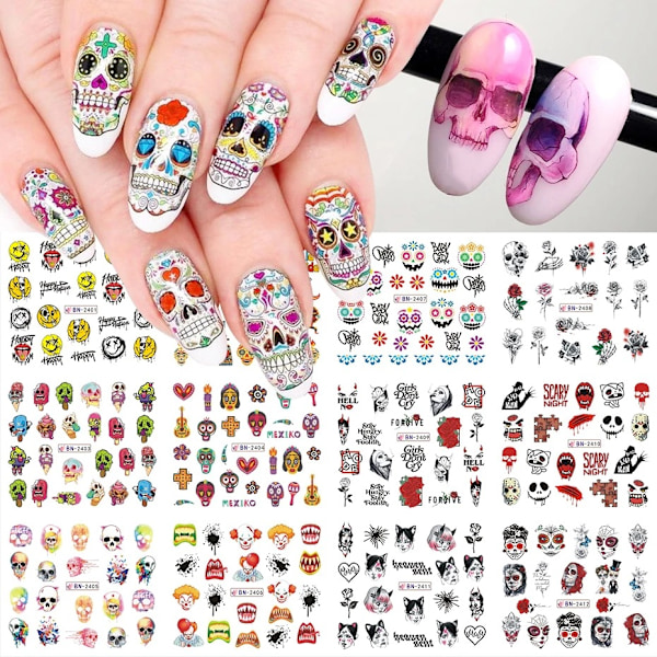 5 pakke Halloween negleklistermærker, selvklæbende DIY neglekunst