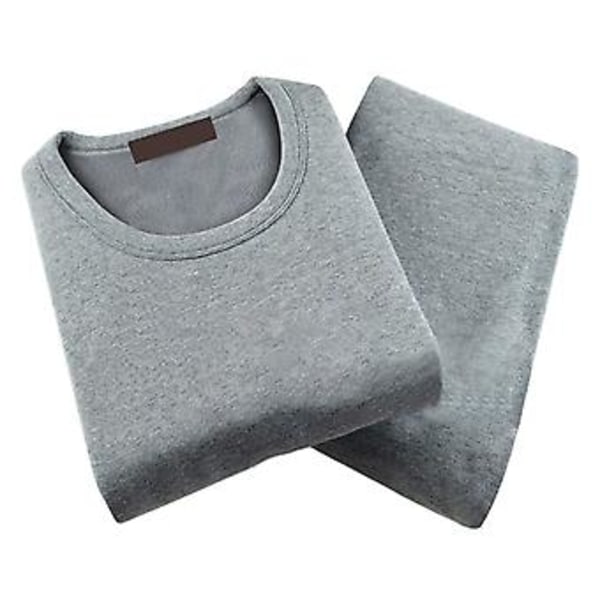 2-pack Underkläder för Män, Rund Hals, Långärmad, Tjock, Plysch, Anti-Pilling, Hög Elasticitet, Termisk Stretch, Midja, Lång Basunderkläder Set (2XL Grå)