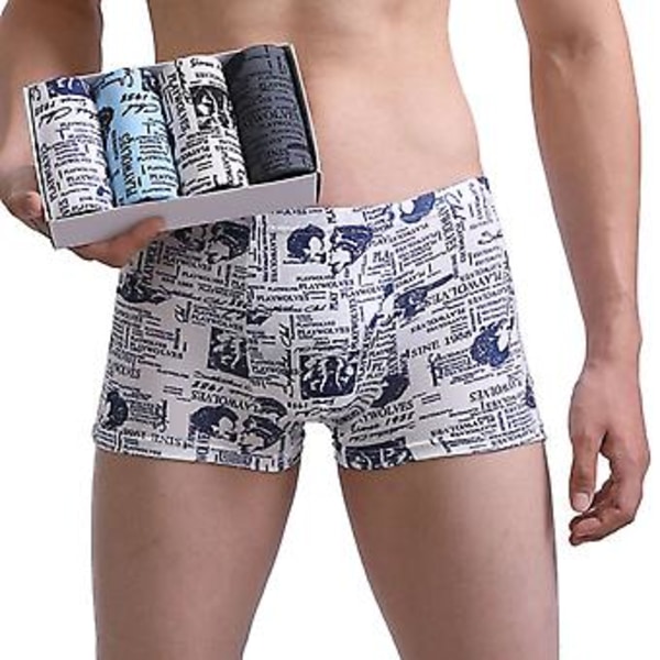 4-pack Herrarnas Boxers med Tryck, Stretchiga, Midjehöga, Antiseptiska, Inga Begränsningar, Plus Storlek, Mjuka, Andningsbara, Intimkläder, Underkläder (2XL Stjärna)