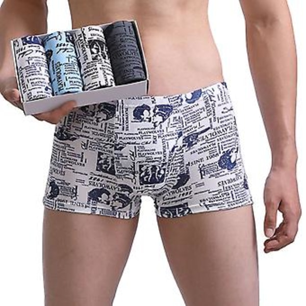 4-pack Herrarnas Boxers med Tryck, Stretchiga, Midjehöga, Antiseptiska, Inga Begränsningar, Plus Storlek, Mjuka, Andningsbara, Intimkläder, Underkläder (L Blomma)