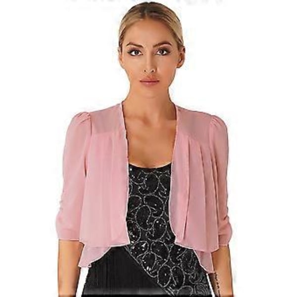 Fashionabla Dam Halv Ärm Kort Kofta Bolero Axelvärmare Chiffong Capes för Aftonklänningar (XL rosa)