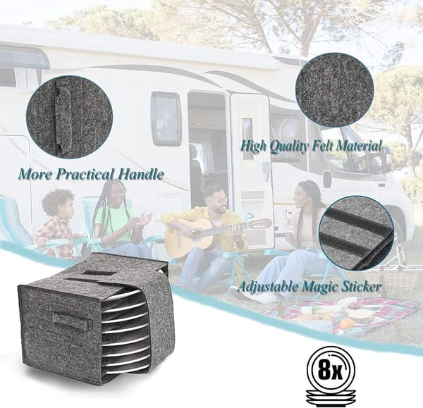Plate Storage Holder Bag, Felt Plate Dish Containers Bag with Handle, Camping Tableware Storage Felt Bag for Caravan