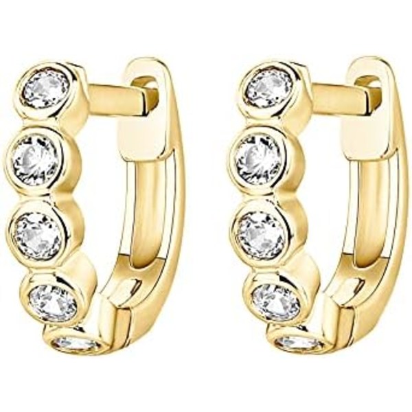 Silver Post Pave Cubic Zirconia Huggie Hoop Örhängen för Kvinnor