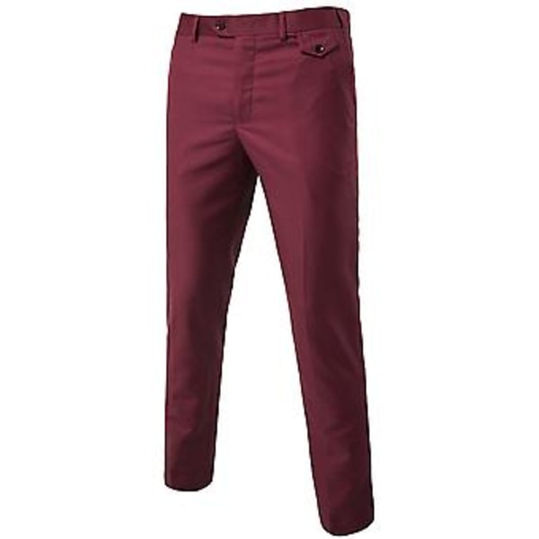 Menn Solid Straight Leg Smart Casual Dressbukse Kontor Forretnings Arbeid Formelle Bukser (3XL Vinrød)