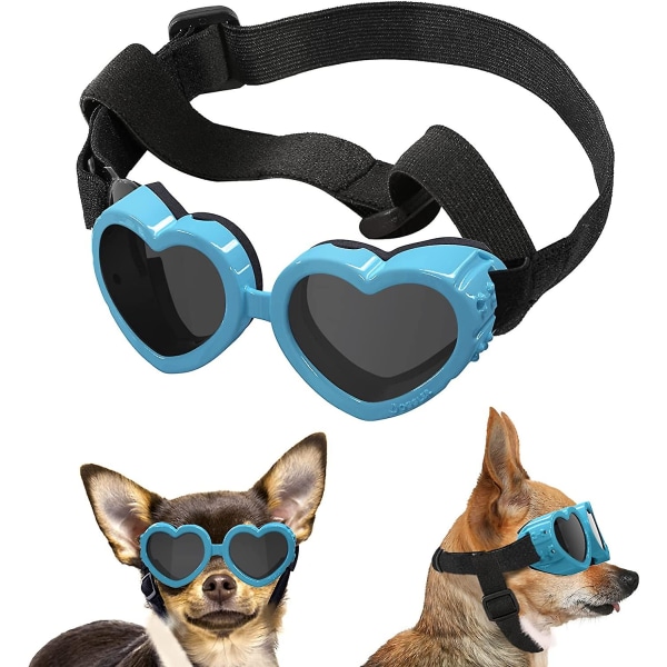 Hjärtformade hundglasögon, justerbara solglasögon för husdjur, vindtäta anti-uv dammskyddsglasögon för liten medelstor hund, blå macaron