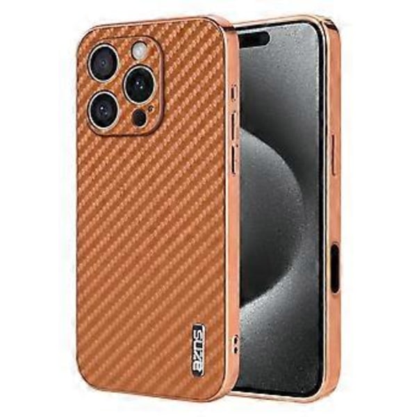 AZNS Til iPhone 16 Pro Cover Elektroplettering Kulfibertekstur PU+TPU Telefon Cover (Style B)