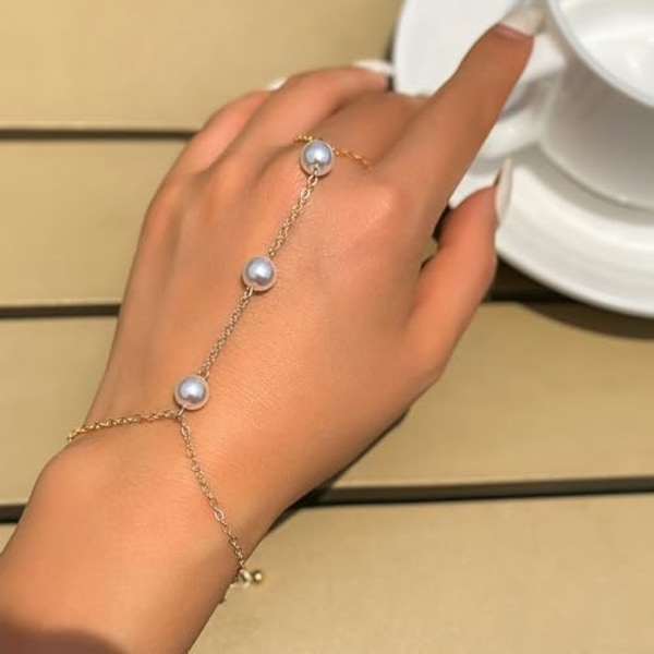 Guld Perle Finger Ring Armbånd Tiny Dainty Crystal Håndkæde Slave Armbånd Trendy Æstetiske Smykker Tilbehør Gave