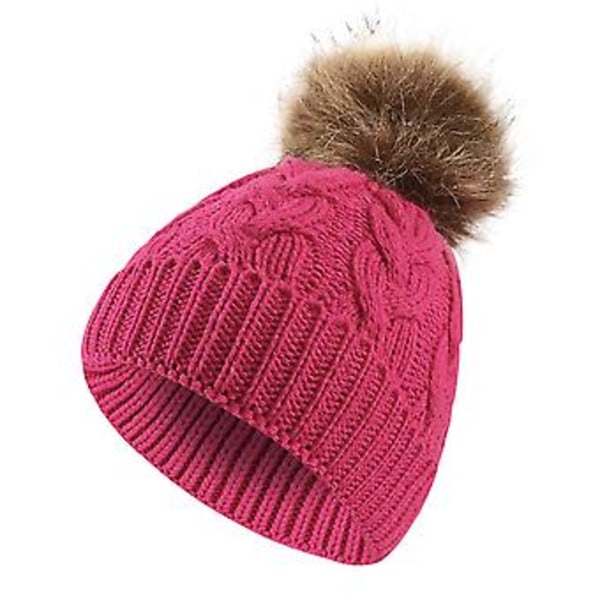 Lasten poikien ja tyttöjen pom-pom-neulepipo talveen (ruusunpunainen)