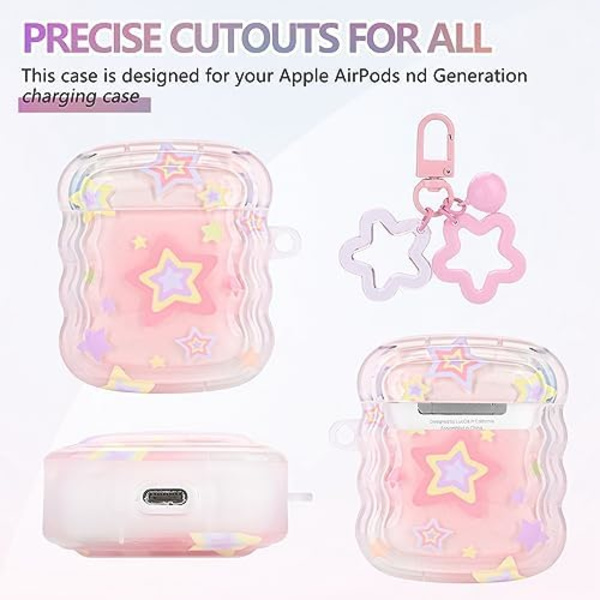(57×47.5×24.5)Sött Airpod-fodral Kawaii stjärnmönsterdesign, med liten klockstjärnnyckelring Mjukt skyddande fodral Kompatibelt