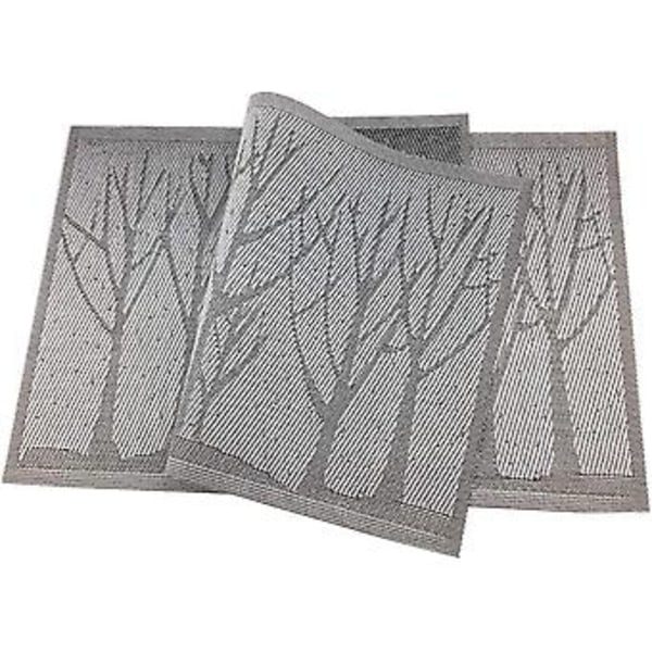 Bordsmåtter PVC Sæt af 6, Bordsmåtter Sæt af 6 PVC Vævet Vinyl Bordsmåtter Bordsmåtter Naturlig Farve (6 stk, Sølvtræ)