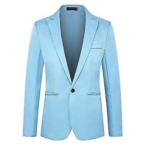 Herre Blazer med én Knap, Hakket Revers, Formel Fest, Aften, Business Jakke, Høj Kvalitet (2XL Lyseblå)