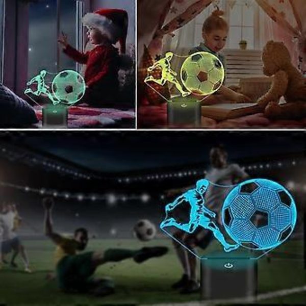 Fodboldgaver til Børn, Fodbold 3D Illusion Lampe Fodbold Natlys med Fjernbetjening + Berøring 16 Farve Blinkende Skiftende + Timer Skrivebordslamper