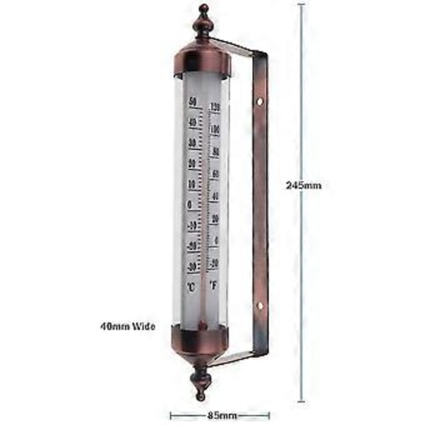 Udendørs Termometer med Måler, Bronze Effekt - Stilfuldt Udendørs Havetermometer Egnet til Udendørs Temperatur, Drivhus, Garage, Nemt at Hænges Op