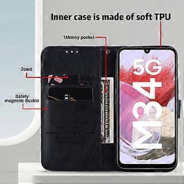 För Samsung Galaxy A34 5G Fullständigt Skydd Enfärgat PU Läder Plånboksfodral Mobiltelefon Ställ Skydd (Stil A)