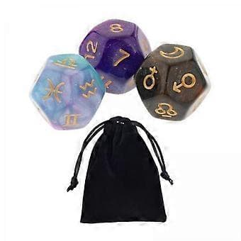 Sett med 6x3 stk. terninger, nattterninger for spillkvelder (5 stk.)