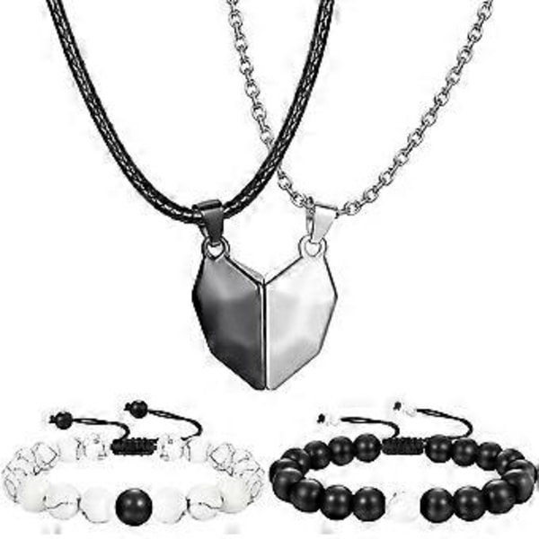 1 Sæt Hjerteformet Magnet Halskæde Hjerte Vedhæng Halskæde med Armbånd