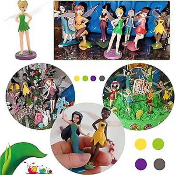 7-pack Tinkerbell Fairy Pixie Mini Figurer Tårta Topper Barn Flickor Födelsedagsfest Tårta Dekoration Trädgård Växtkruka Miniatyr Dekorationer ( )