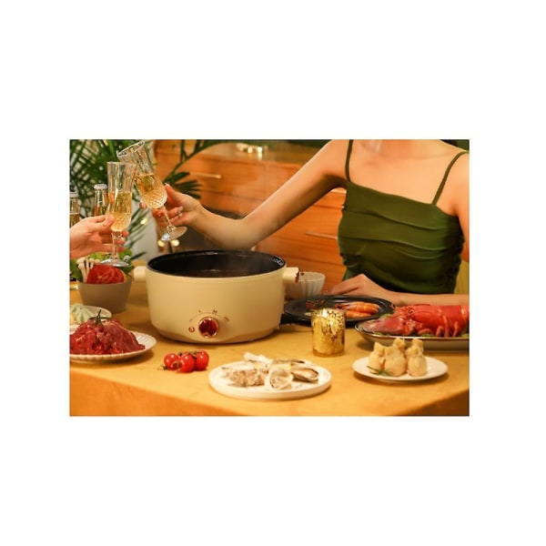 Slow Cooker Multifunktionell hushållsliten elektrisk panna stekt elektrisk wok non-stick panna (gräddfärgad)