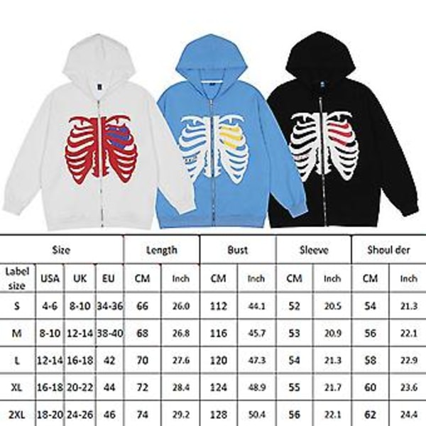 Anime Skelet Print Lynlås Hoodie Kvinder Tøj ( )