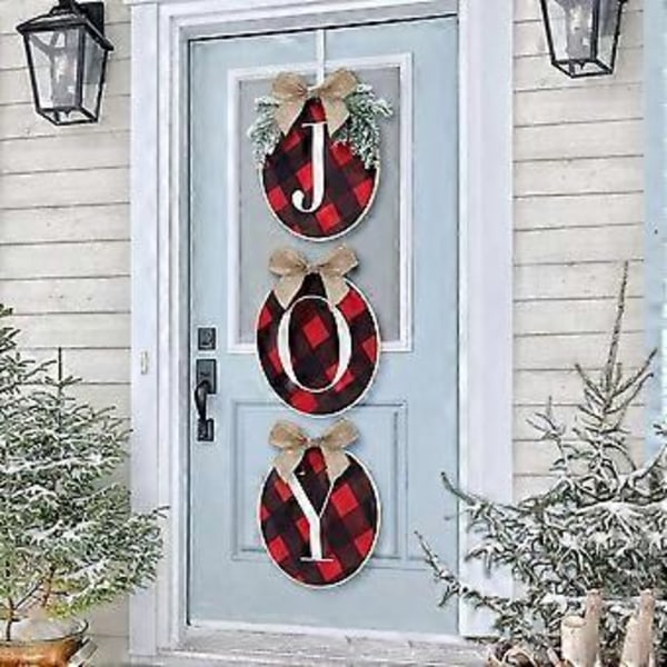 3 stk. Julepynt, 34 cm Ternet Plaid Krans til Fordøren, Rustikk Burlap Træ Julepynt Rød Sort Julekrans