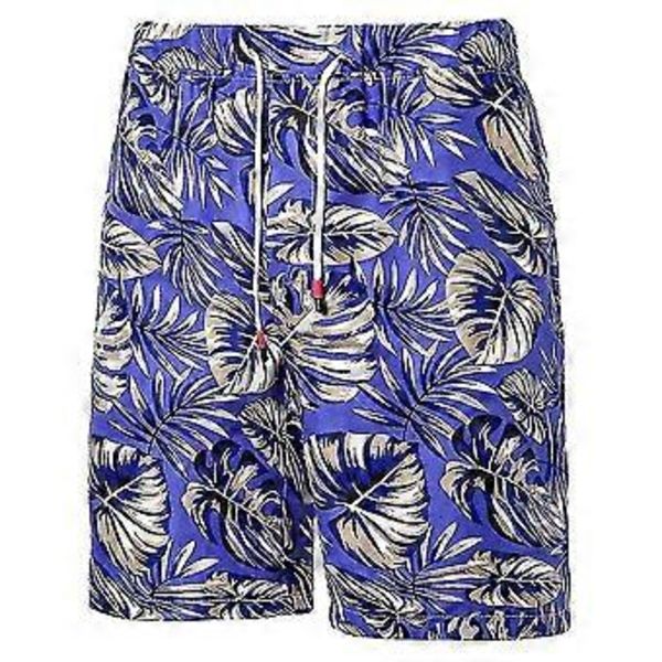 Män Hawaii Blommigt Tryckt Shorts Sommar Strand Semester Kort Byxor V (4XL Blå)