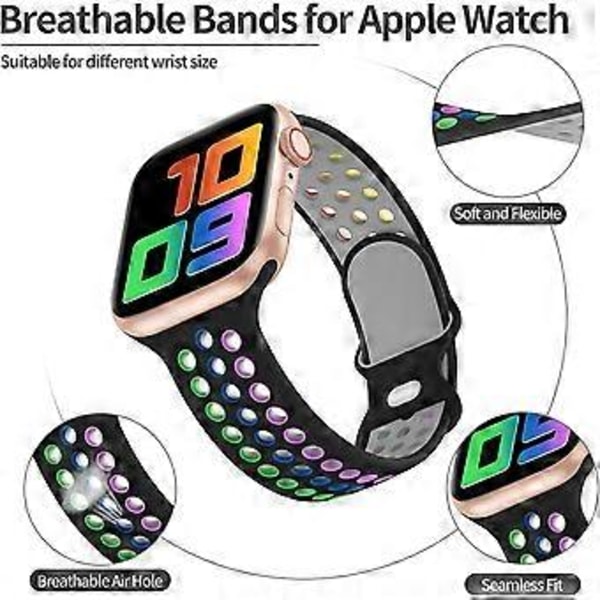 Sportbånd Kompatibelt med Apple Watch Band 42mm 44mm 45mm, Pustende Myk Silikon Sportutskiftningsreim Kvinner Menn Kompatibelt med iWatch Series 7/S