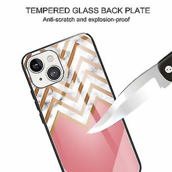 Til Iphone 13 Mini Marmor Hærdet Glas Bagside Cover TPU Kant Case (hcbl-25) (HCBL-4)