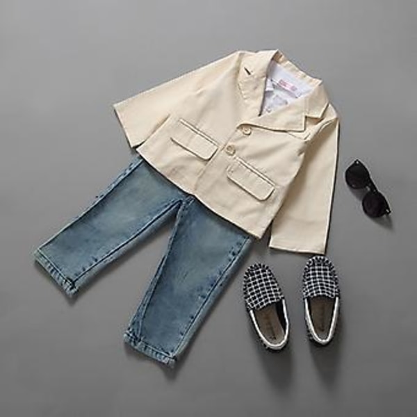 3-delars set för pojkar - Gentleman Casual Blazer Jacka, Polotröja och Denimbyxor (2-3 år)