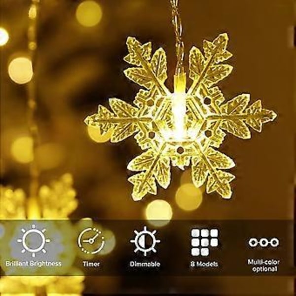 Jouluikkunan valosarja 5m 216 LED Lumihiutalevalosarja Joulukoristeet Sisä- ja ulkotiloihin Juhliin Ikkunaan (Lämmin valkoinen)