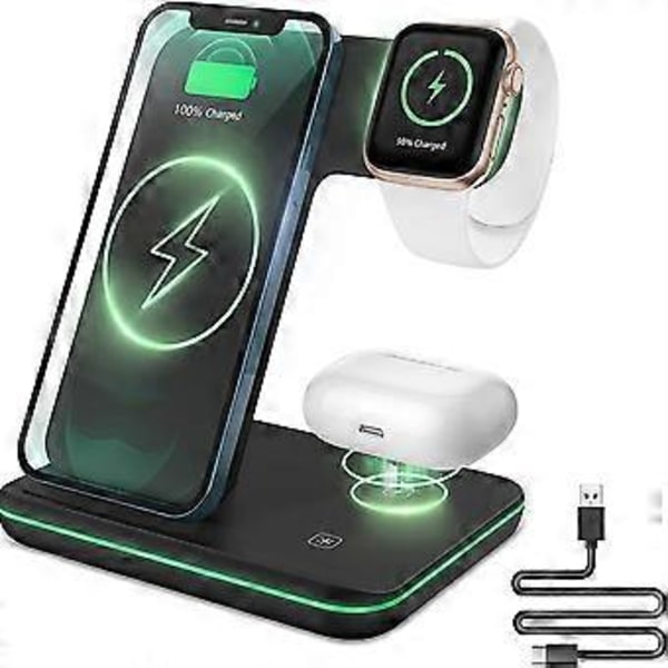 Alsidig opladningshub, trådløs oplader til problemfri enhedsintegration, 3 i 1 opladerstander til flere Apple-enheder - Ultra hurtig opladning og varme