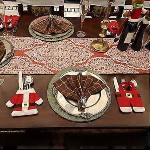 6 st julbestickshållare fickset tomtesuit bestick knivar gafflar bordsartiklar väska förvaringsskydd juldekoration