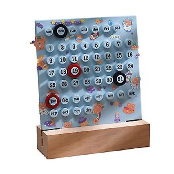 Kreativitets Trærunde Ringe Kalender DIY Personlig Ferrule Kalender Ornament til Hjem Soveværelse (Lyseblå)