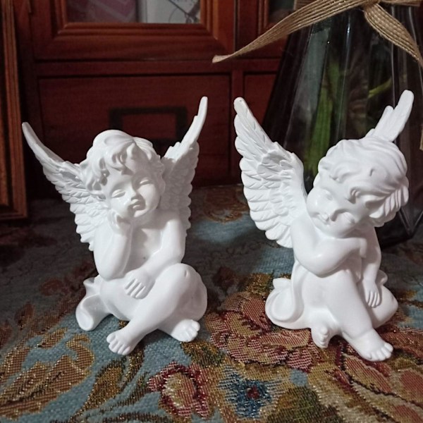 Sæt af 2 Keruber Engle Resin Have Statue Figur, Indendørs Udendørs