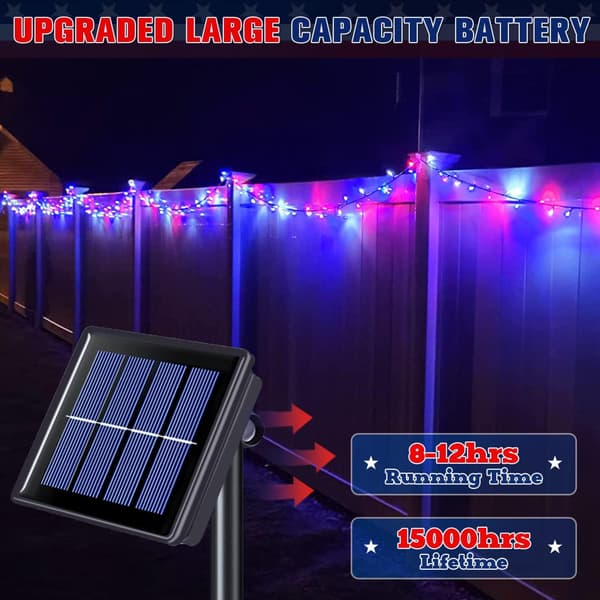 2-pakning solcelle-lyslenker, 12 meter, 100 LED-lys, vanntett for utendørs bruk, 8 lysmoduser, dekorative lys til uteplassen