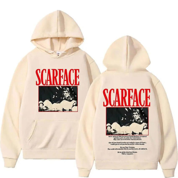 Klassisk 90-talsfilm Scarface Tony Montana Hoodie Herr Kvinnor Hip Hop Vintage Långärmad tröja Lös Fleece Pullover Streetwear Khaki XXXL